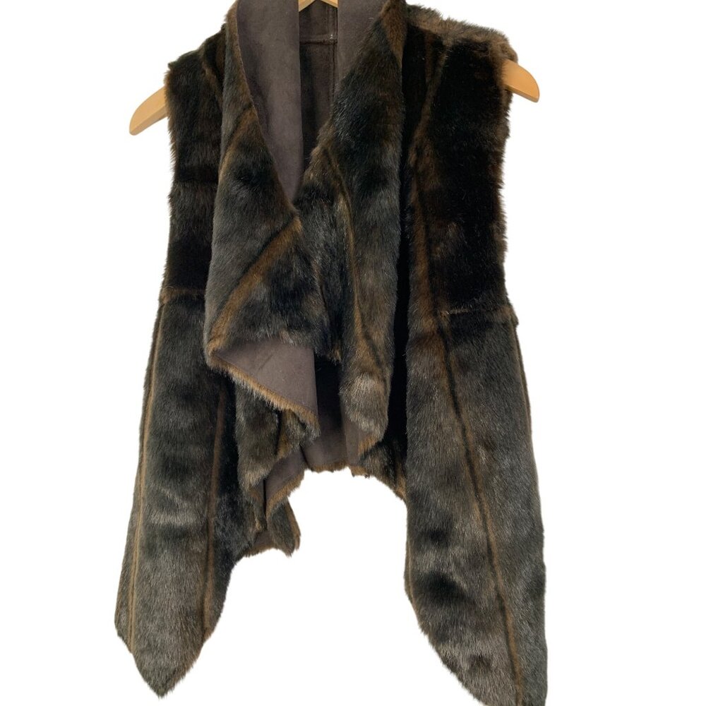 Reversible Faux Fur Microfiber Suede Vest Open Waterfall Style Size S 8724 Asym